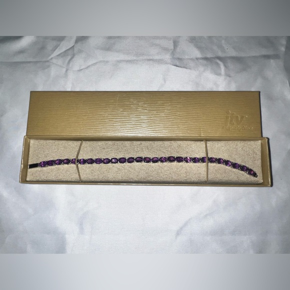JTV 15.10 CTW Oval African Amethyst Rhodium Over Sterling Silver Tennis Bracelet - Picture 1 of 5